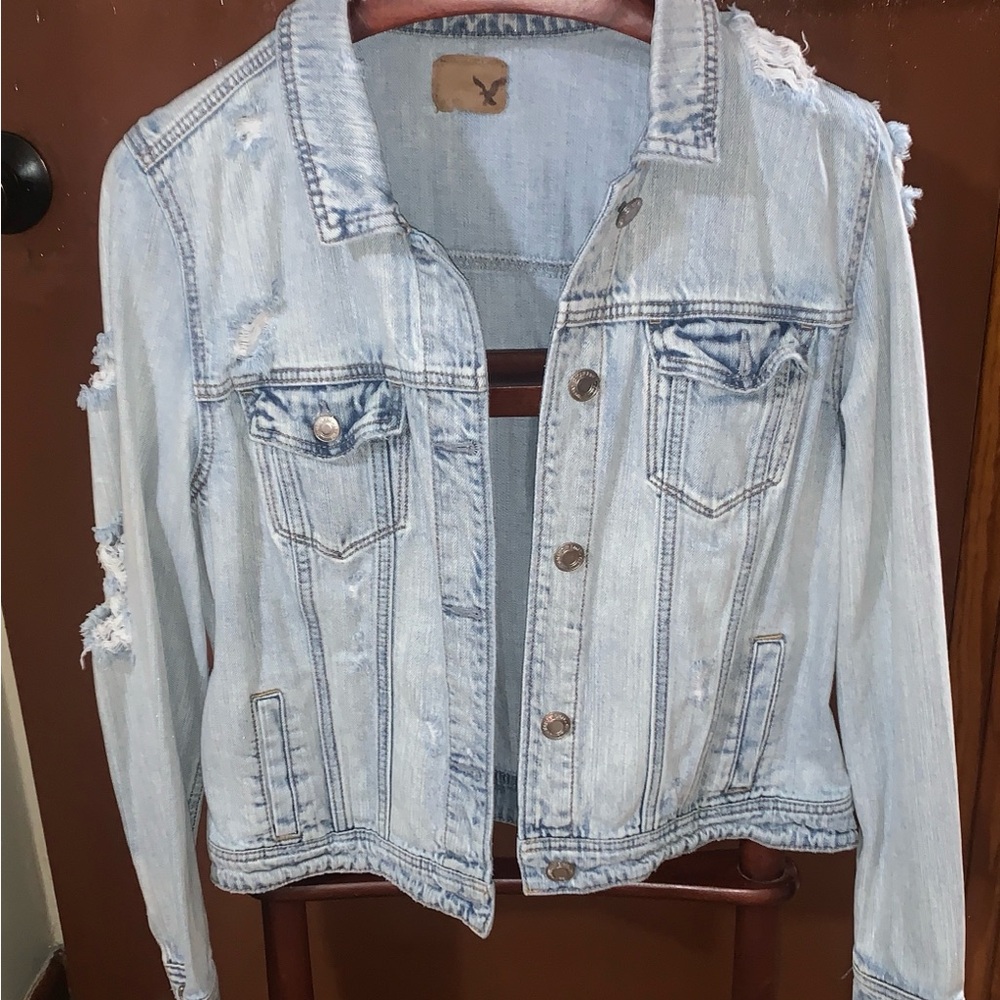 American Eagle Light Blue Distressed Denim Jacket